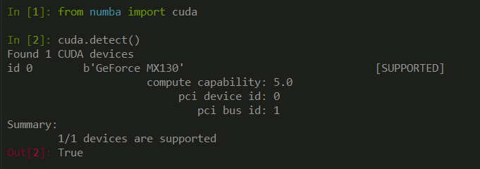 numba.cuda.detect() output